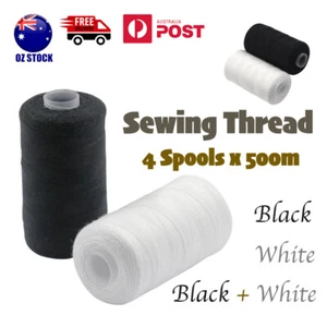 Sewing Thread 4 Spools x 500m Black White Quilting Polyester Embroidery Machine - Picture 1 of 5