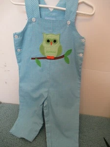 (P7) Mondays Child Aqua Check Overall Owl Theme Adjustable 18 Months - Picture 1 of 12
