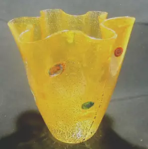 Murano Seguso Toso Golden Handkerchief 2 Tone Vase w/Murrhines Rare Beauty 6.5"h - Picture 1 of 8