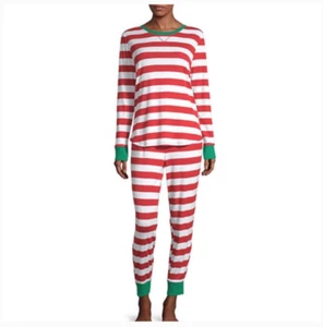Nuevo conjunto de pijama de 2 piezas a rayas rojas y blancas para mujer vacaciones de Navidad - Imagen 1 de 6