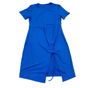 Womens Plus Size 2XL Short Sleeve Bodycon Wrap Dress Ribbed Blue - Picture 1 of 9