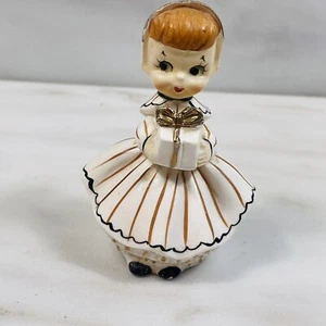 Vtg 60s Consco Girl w Gift Salt/Pepper Shaker Figurine 3" Ceramic Kitsch Japan - Picture 1 of 11