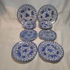 JAPANESE PHOENIX LUNCHEON SET FOR 2, 2 BOWLS, 6 VARIOUS SIZE PLATES - Picture 1 of 7