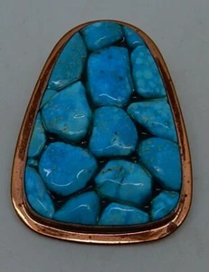 Vintage Mid Century Modern Turqoise Nugget Mosaic Copper Pendant - Picture 1 of 5