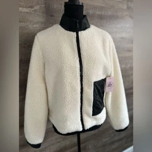 NWT Juicy Couture Cream Sherpa Fleece Zip Up Sweater Jacket size M - Picture 1 of 9