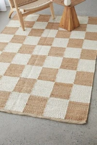 Carpets Handmade Modern Simple Patchwork Jute Area Rug In Solid Natural Tan - Picture 1 of 11
