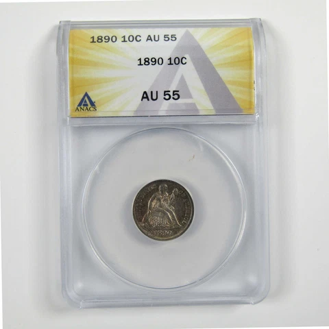 1890 Seated Liberty Dime AU 55 ANACS 90% Silver 10c Coin SKU:I4830 Cover