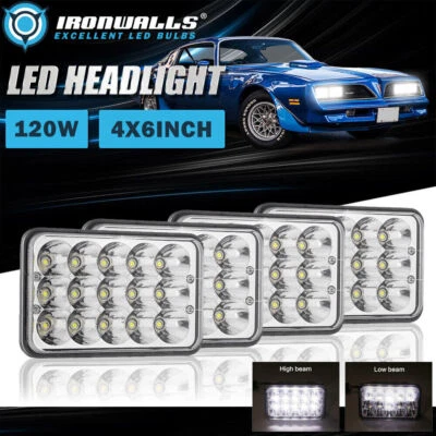 4 шт хромированных светодиодных фар дальнего/дальнего света 4x6 дюймов для винтажного Pontiac 1976-1995 годов выпуска - Изображение 1 из 4
