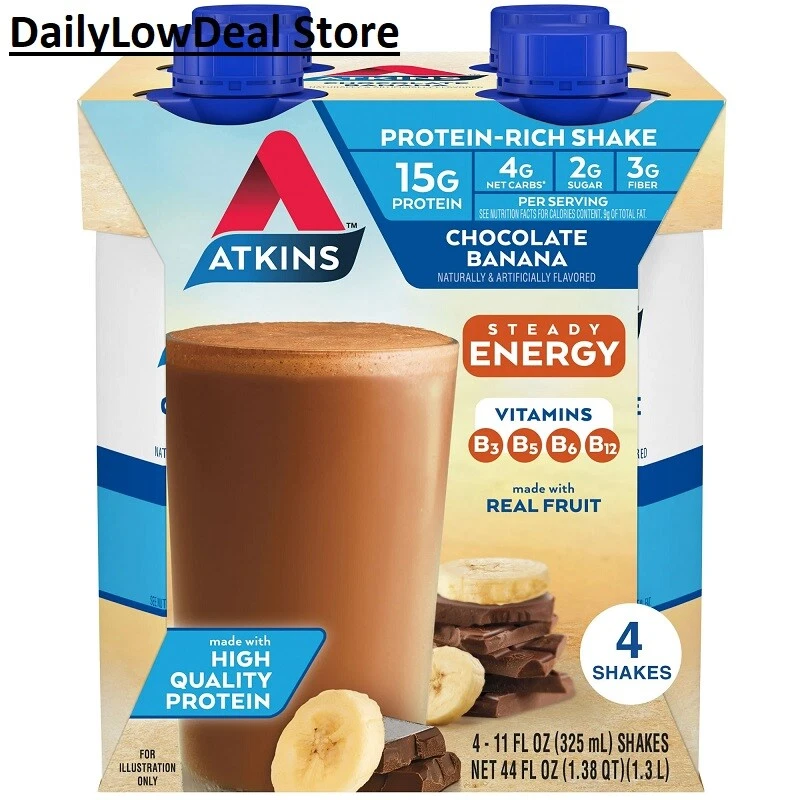 Atkins Gluten Protein-rich Shake Chocolate Banana Keto Friendly 4 Count