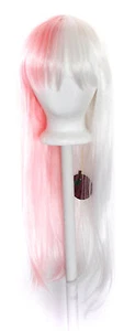 27'' Long Straight Split w/ Short Bangs Half White Half Pink Cosplay Wig NEW - Picture 1 of 1