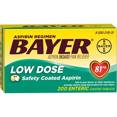 Régimen de aspirina Bayer dosis baja analgésico comprimidos recubiertos entéricos 81 mg 200 CT+ Foto 1 de 4
