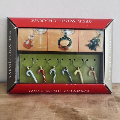 Wine Glass Charms Set of 6 Christmas Candy Canes Candy Xmas Colourful Party Cups - image 1 of 4