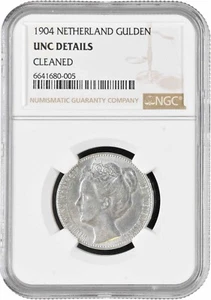 Netherlands 1 gulden 1904, NGC UNC Det., "Queen Wilhelmina (1890 - 1948)" - Picture 1 of 2