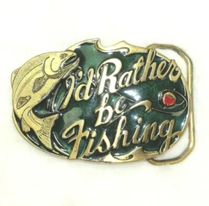 I'd Rather be Fishing Belt Buckle The Great American Buckle Co. #523 1985 de colección - Imagen 1 de 6