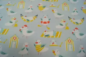 Jerseystoff Katia Fabrics Seagull Sand Möwen Sandhütten hellblau 145cmx50cm - Bild 1 von 1
