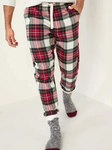 NWT Old Navy White Tartan Plaid Flannel Jogger Pajama Pants Sleep Lounge Men M - Picture 1 of 5