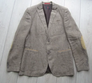 CG Herren Sakko Gr. 98 braun, beige, 100 % Leinen mit Echtlederbesatz, neuwertig - Bild 1 von 8