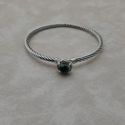 David Yurman Chatelaine Bracelet in Sterling Silver & Prasiolite 3mm Bangle - Image 1 of 4