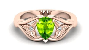 Gift For Her 14k Gold Peridot Diamond Split Shank Band Wedding Engagement Ring - Picture 1 of 5