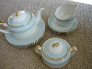 ANTIGUO NIPÓN PINTADO A MANO 14 PIEZAS. JUEGO DE TÉ, AZUL Y BLANCO, MARCA DEL SOL NACIENTE - Imagen 1 de 12