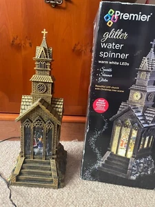 Glitter Water Spinner Church Warm White Led 14'' Tall - Picture 1 of 4