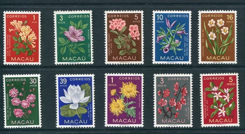 Macao Scott 372-81, Mint Hinged 1953 Flowers Cover