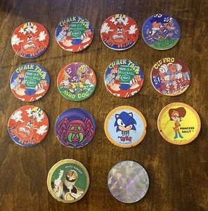 13 Pogs And Slammer - Football / Sonic / Power Rangers / Spooky Spider - Picture 1 of 10