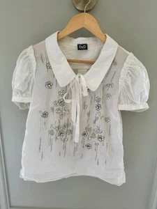 Dolce and Gabbana white rhinestone puff sleeve top shirt D&G - Picture 1 of 8
