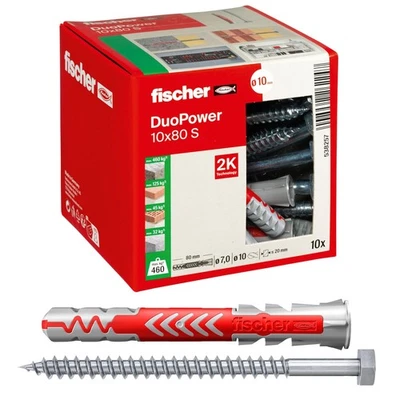 Fischer 10 Tasselli Lunghi Duopower con Vite 10x80 mm Universali per il - Immagine 1 di 4