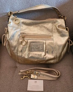 Coach Poppy Shoulder Bag Purse Metallic Gold Pink Satin Lining B1273-20384E NWOT - Picture 1 of 6