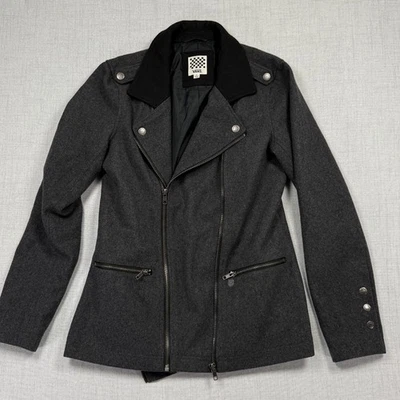 Chaqueta Vans Pike Moto Mezcla Lana Gris Carbón Cremallera Completa Frontal Talla L Grande Foto 1 de 4