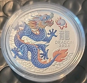 2024 Australia Lunar Dragon 1/2 oz Proof-Like Silver Colorized .9999 Fine 🔥 👀 - Picture 1 of 2