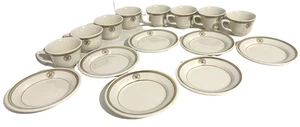 Homer Laughlin China US Navy Officer Snack set/16 Blue/Gold Border cups & Plates - Picture 1 of 12