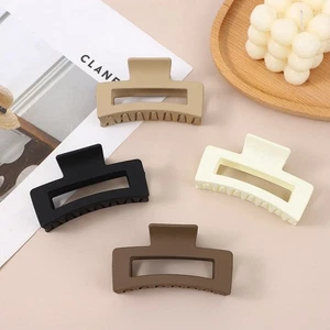 4 Elegant Hair Claw Clip -85mm Plastic Large Clip Non-slip Square Matte Hairpins - Picture 1 of 9
