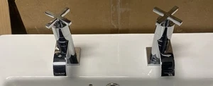 PAAR DEVA CRUX BADEWANNENARMATUREN TRADITIONELLER KREUZKOPF CHROM POLIERT - Bild 1 von 6