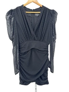 Bardot Black Textured Sheer Sleeve Ruched Mini Dress 8 Medium Party Cocktail - Picture 1 of 6