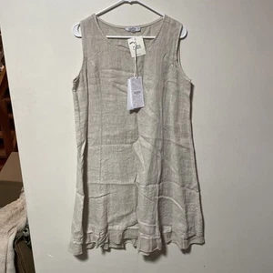 Allegra Masetti Firenze Minikleid Damen L 100% Leinen CREME ÄRMELLOS Sommerkleid - Bild 1 von 6