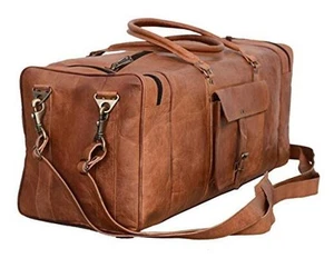 Leather Duffel Bag 28 inch Large Travel Bag Gym Sports Overnight Brown - Picture 1 of 8