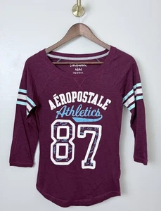 Y2K Aeropostale Shirt Womens M Bella Swan Long Sleeve Maroon Varsity 2000s - Picture 1 of 9