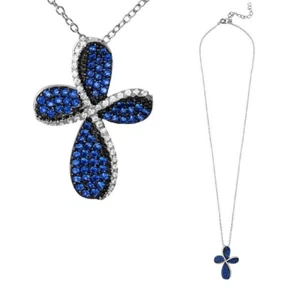 Collar de Plata de Ley Con / Azul & Circonita Transparente Piedras Colgante Cruz - Imagen 1 de 4