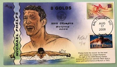 H&M Bevil 2008 Michael Phelps Beijing Olympics XXIX 8 Golds Sc 4334 w/COA - Image 1 of 4