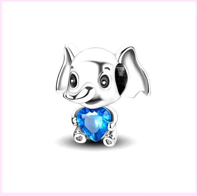 Charm Anhänger für Armband Elefant blaues Herz Zirkonia Silber Geschenkidee - Bild 1 von 1