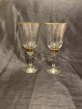 Pair Vintage/Retro Gold Trim Wine Goblets