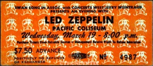1 LED ZEPPELINE UNUSED FULL CONCERT TICKET 1975 Vancouver BC Canada reprint - Picture 1 of 1