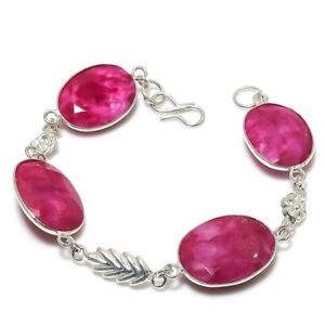 Kashmir Red Ruby Gemstone 925 Sterling Silver Jewelry Bracelet 7-8"