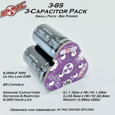 ATOMIC Compact ESC Cap Pack 3-8S / 6,000uF Minimum / 35V / 8S Capable / USA - Image 1 of 4