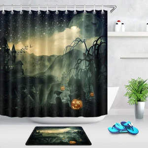 Halloween Horror Movie Shower Curtain Set Waterproof Fabric Bathroom w/12 Hooks - Picture 1 of 15