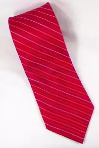 Claiborne Silk Necktie Neck Tie Red Blue Gold Diagonal Stripe Textured Mens - Picture 1 of 5