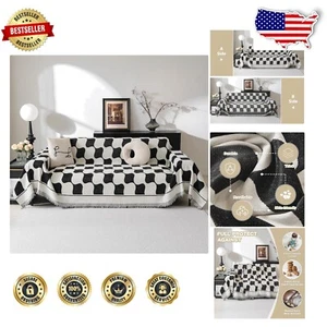 Soft Anti-Slip Black Checker Sofa Cover - Protects and Enhances Your Furniture - Picture 1 of 9