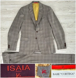 2022 $6995 Isaia "Cortina" Plaid Beige Gray Two Button Suit, 40R 42R 52L 40L 42L - Picture 1 of 22